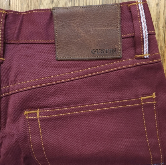 Gustin 594 Selvedge Twill Oxblood Denim Button Fly Skinny Jeans Size 27 × 34 - Picture 6 of 10